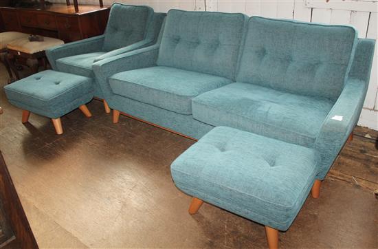 G-plan sofa, armchair & 2 stools